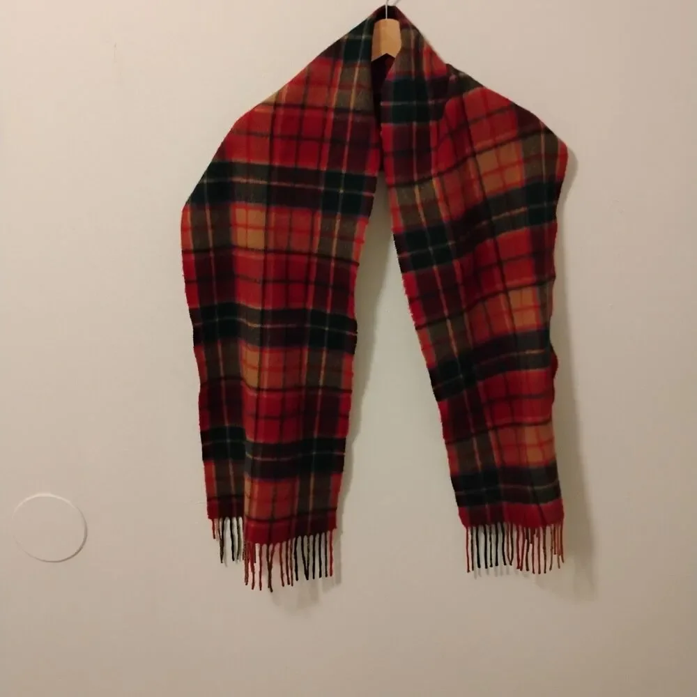 McCabe Red Plaid Fringe 100% Wool Scarf Eclectic Grandpa